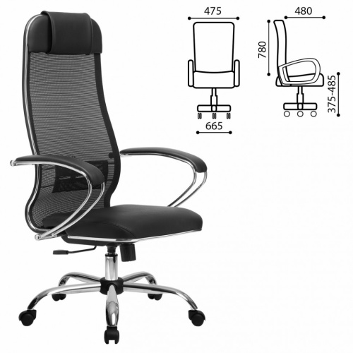 Кресло офисное Metta К-5.1 ткань/сетка/кожа, черное фото 2